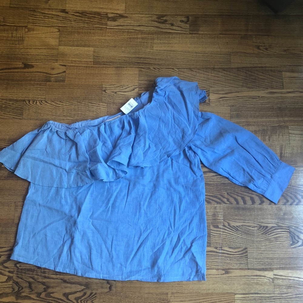 Loft chambray ruffled one shoulder top - Picture 3 of 5